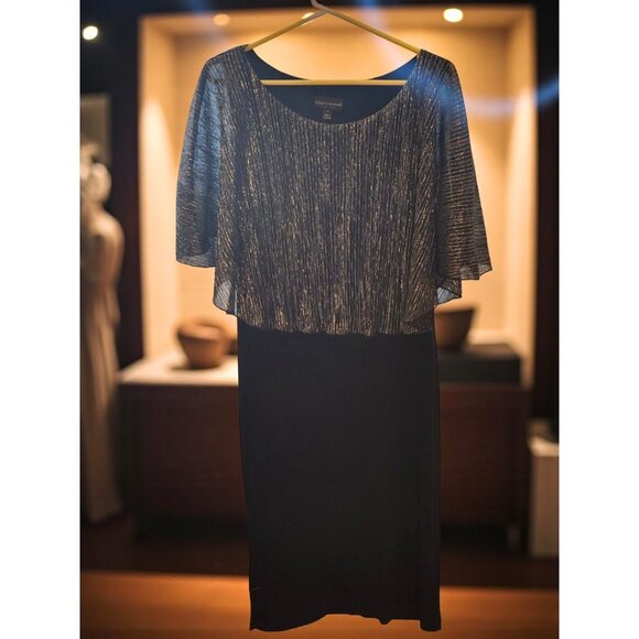 NWT Connected Apparel Cocktail Dress – Black & Silver Metallic Overlay Size 12 - Picture 2 of 7